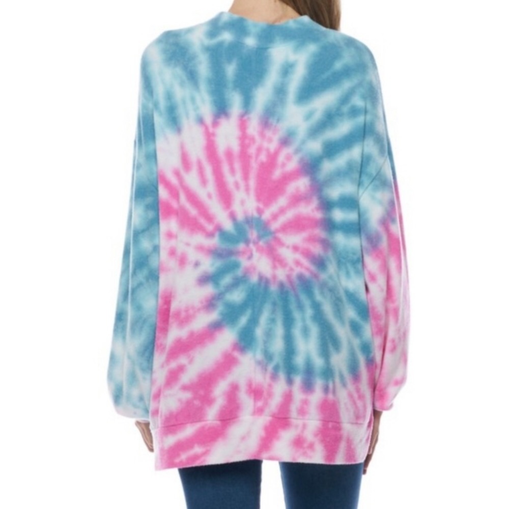 Tie dye mock neck oversized sweatshirt with kangaroo pocket S M - Picture 2 of 2